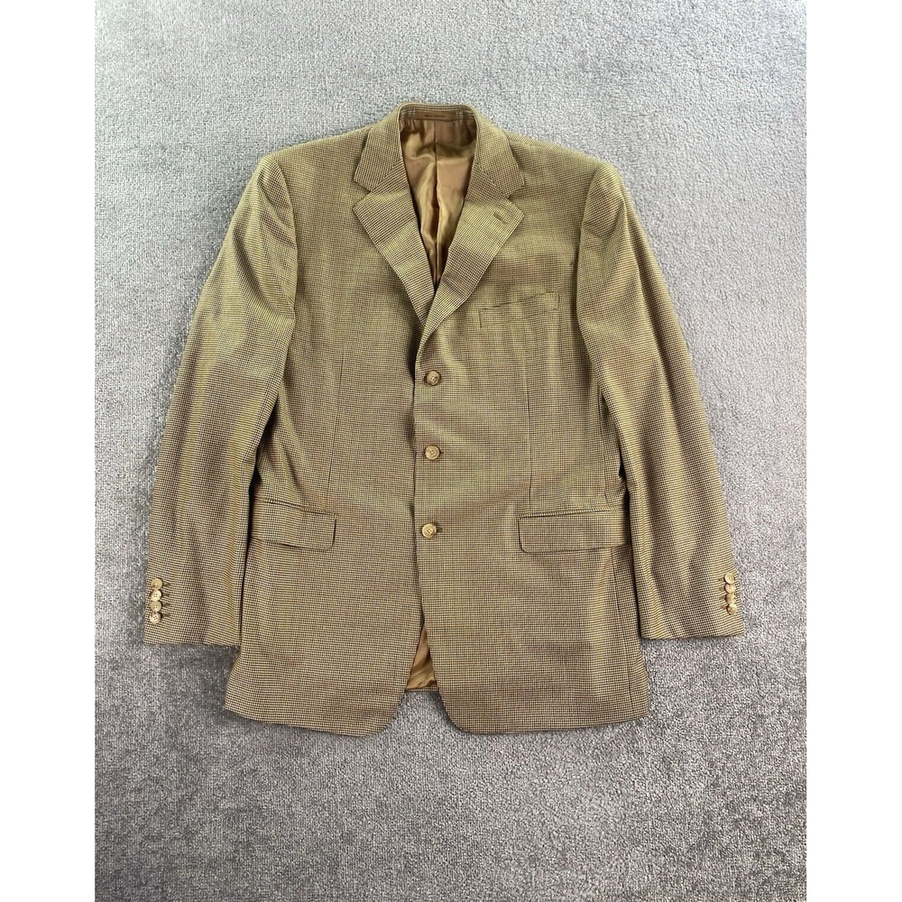 Ermenegildo Zegna Suit Jacket Mens 44 L Gold Wool 15 Mil Houndstooth Su Misura